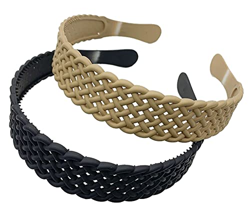 Kabelife 2 Stück 3 CM Haarreifen Kunststoff Breit Haarreif Stirnbänder für Damen und Mädchen mit Zähnen harte Haarbänder (Schwarz+Gelb, Breit) von Kabelife
