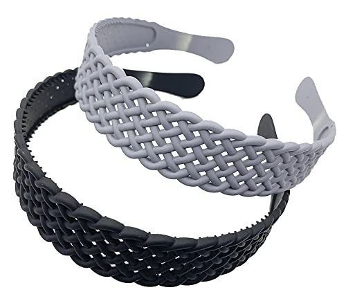 Kabelife 2 Stück 3 CM Haarreifen Kunststoff Breit Haarreif Stirnbänder für Damen und Mädchen mit Zähnen harte Haarbänder (Schwarz+Grau, Breit) von Kabelife