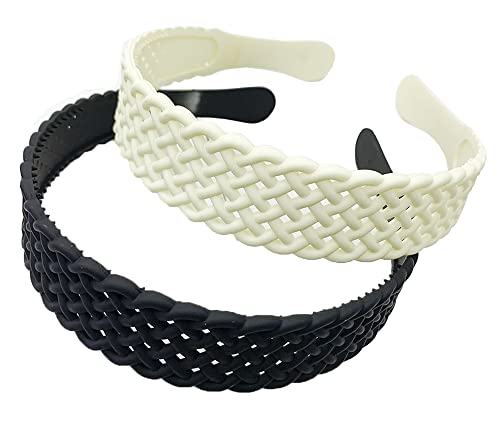 Kabelife 2 Stück 3 CM Haarreifen Kunststoff Breit Haarreif Stirnbänder für Damen und Mädchen mit Zähnen harte Haarbänder (Schwarz+Weiß, Breit) von Kabelife