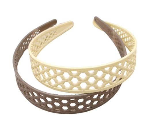 Kabelife 2 Stück 3 CM Haarreifen Kunststoff Breit Haarreif Stirnbänder mit Zähnen harte Haarbänder Haarschmuck für Damen Mädchen (Beige+Kaffee, breit) von Kabelife