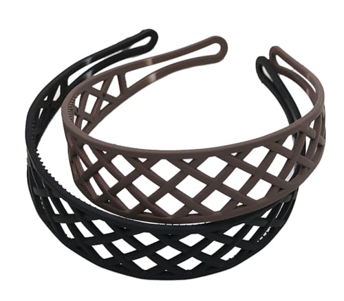 Kabelife 2 Stück 3 CM Haarreifen Kunststoff Breit Haarreif Stirnbänder mit Zähnen harte Haarbänder Haarschmuck für Damen Mädchen (Schwarz+Kaffee, Breit) von Kabelife