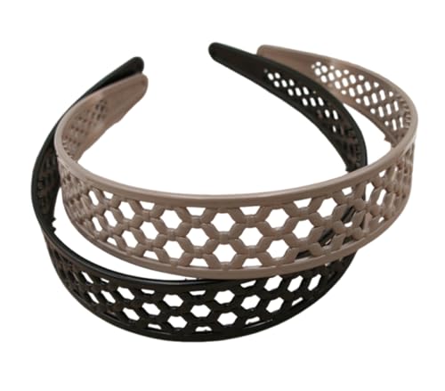 Kabelife 2 Stück 3 CM Haarreifen Kunststoff Breit Haarreif Stirnbänder mit Zähnen harte Haarbänder Haarschmuck für Damen Mädchen (Schwarz+Kaffee, breit) von Kabelife
