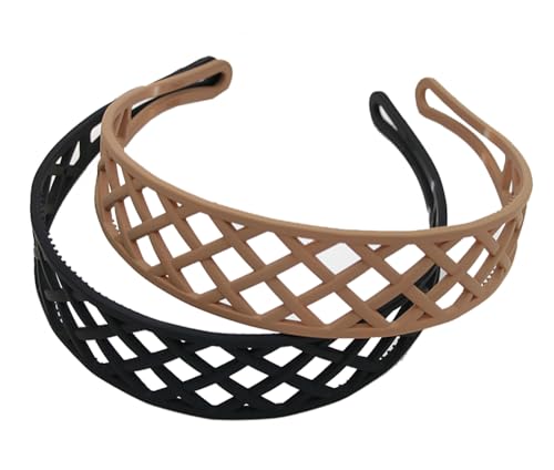 Kabelife 2 Stück 3 CM Haarreifen Kunststoff Breit Haarreif Stirnbänder mit Zähnen harte Haarbänder Haarschmuck für Damen Mädchen (Schwarz+Khaki, Breit) von Kabelife