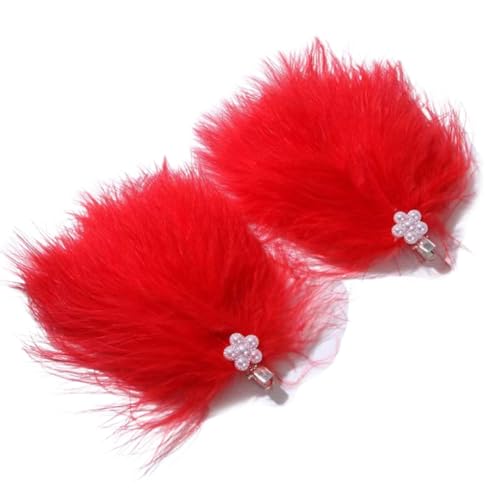 Kabelife 2 Stück Süß Feder Haarspangen mit perlen Haarklammern für Hutaccessoire Braut Hochzeit Party Fasching Haarclip Fascinator Damen Mädchen Haarschmuck (Rot) von Kabelife