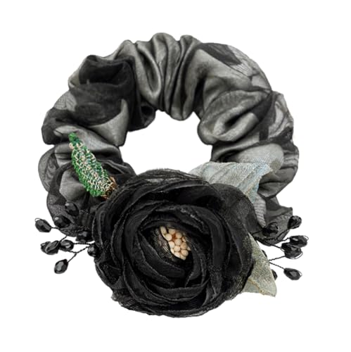 Kabelife Blumen Haargummis Elastisches Haarband Haargummi Srunchies Pferdeschwanz-Halter Haar Seile für Frauen Mädchen (Schwarz) von Kabelife