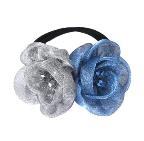 Kabelife Blumen-Haarschleifen Damen Mädchen Haargummis mit Strass Elastisches Haargummi dehnbares Gummi-Haarband Srunchies Pferdeschwanz-Halter Haar Seile ((Blau-Grau) von Kabelife