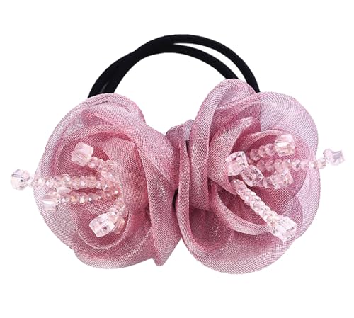 Kabelife Blumen-Haarschleifen Damen Mädchen Haargummis mit Strass Elastisches Haargummi dehnbares Gummi-Haarband Srunchies Pferdeschwanz-Halter Haar Seile (Pink) von Kabelife
