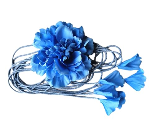 Kabelife Böhmischen Stil Damen Blumen mit Quaste Schmaler Gürtel Kleidgürtel Taillengürtel Hüftgürtel Kleid Belt Gürtel((Blau) von Kabelife