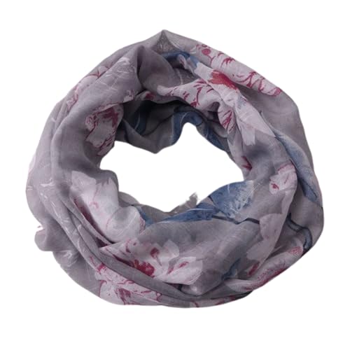 Kabelife Damen Mädchen Rundschal Loopschal Loop Schal mit Blumen Muster Schlauchtuch Baumwolle-Leinen Schlauchschal Halstuch (Grau) von Kabelife