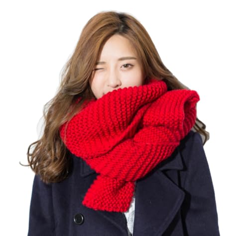 Kabelife Damen Strickschal Lang Schal Einfarbig Schlauchschal XXL Warme Grobstrick Schal Schultertuch Oversized Herbst Winterschal (Rot) von Kabelife