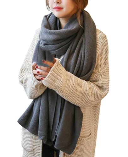 Kabelife Damen Strickschal XXL Lang Schal warm Grobstrickschal Schultertuch Oversized Herbst Winterschal 200cm x 50cm (Dunkelgrau) von Kabelife