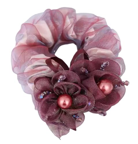 Kabelife Elastisches Haargummis Damen Blumen mit Strass Haarband Gummibänder Haargummi Srunchies Pferdeschwanz-Halter Haar Seile Elegant Haarschmuck (Rot) von Kabelife