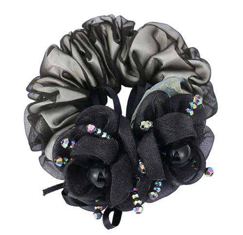 Kabelife Elastisches Haargummis Damen Blumen mit Strass Haarband Gummibänder Haargummi Srunchies Pferdeschwanz-Halter Haar Seile Elegant Haarschmuck (Schwarz) von Kabelife