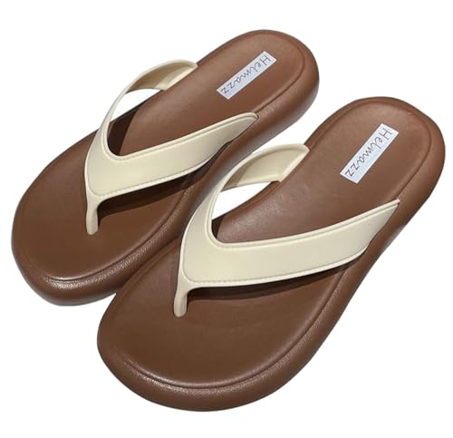 Kabelife Flip Flops Damen Flach Zehentrenner Sandalen Mode Komfort Sand Strand Urlaub Pools Sommer Freizeitschuhe Hausschuhe（EU37.5/Label 39, Aprikose） von Kabelife
