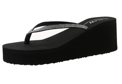 Kabelife Flip Flops Damen Keilabsatz Zehentrenner mit Strass Sandalen Mode Komfort Sand Strand Urlaub Pools Sommer Freizeitschuhe （EU37.5/Label 39, Schwarz） von Kabelife