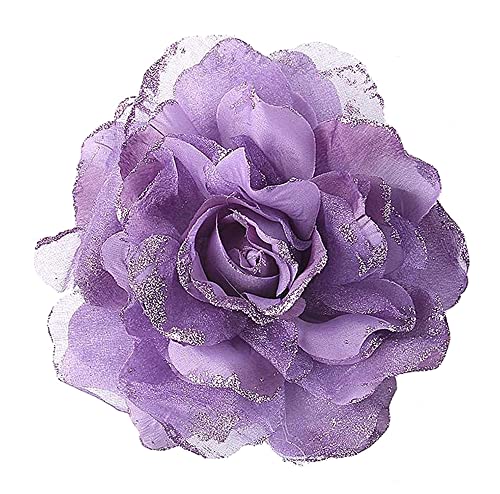 Kabelife Groß Blume Haarspange Haarblume Rose Brosche Blume Kopfschmuck Haarschmuck Boutonniere Handgelenksblume für Party Strand Hochzeit 16CM (Lila) von Kabelife