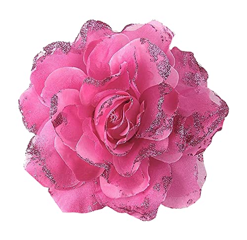Kabelife Groß Blume Haarspange Haarblume Rose Brosche Blume Kopfschmuck Haarschmuck Boutonniere Handgelenksblume für Party Strand Hochzeit 16CM (Pink) von Kabelife