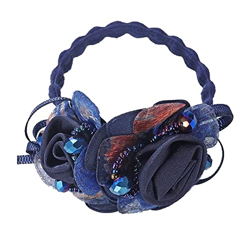 Kabelife Haargummis Blumen mit Strass Perlen Elastisches Haarband Haargummi Srunchies Pferdeschwanz-Halter Haar Seile für Frauen Mädchen (Blau) von Kabelife