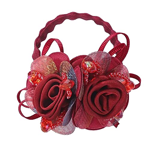 Kabelife Haargummis Blumen mit Strass Perlen Elastisches Haarband Haargummi Srunchies Pferdeschwanz-Halter Haar Seile für Frauen Mädchen (Weinrot) von Kabelife
