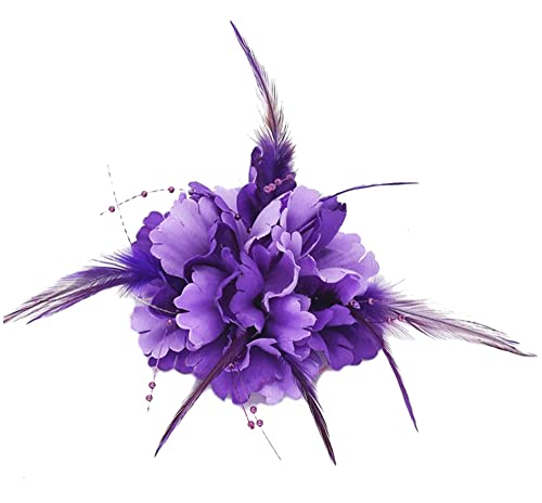 Kabelife Multicolor 13CM Groß Blumen Brosche Haarclip mit Federn Haarspange Alligator Clip Damen Mädchen Kopfschmuck zum Party Strand Hochzeit (Lila) von Kabelife