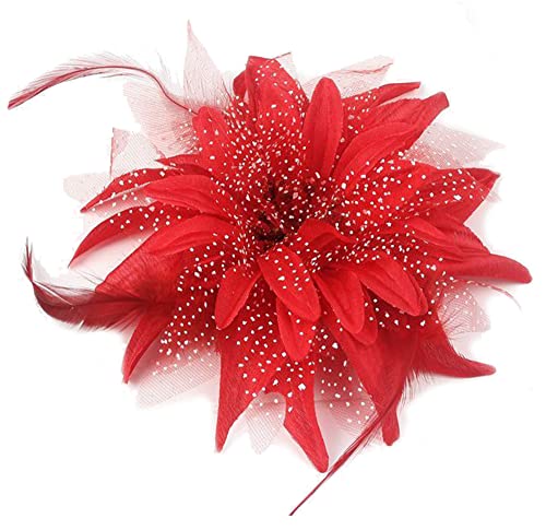 Kabelife Multicolor 14CM Groß Blumen Haarclip mit Federn Haarspange Damen Mädchen Kopfschmuck Party Strand Hochzeit (Rot) von Kabelife