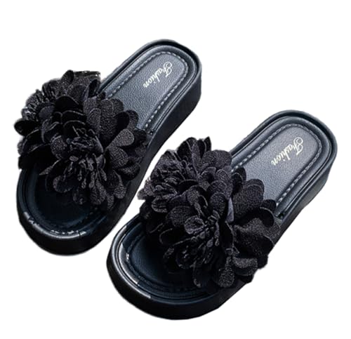 Kabelife Pantoletten Damen Sommer Sandalen mit Blume Elegant Keilabsatz Strandsandalen Wandern Meer Strand Slipper（38 EU/Label 39,Schwarz） von Kabelife