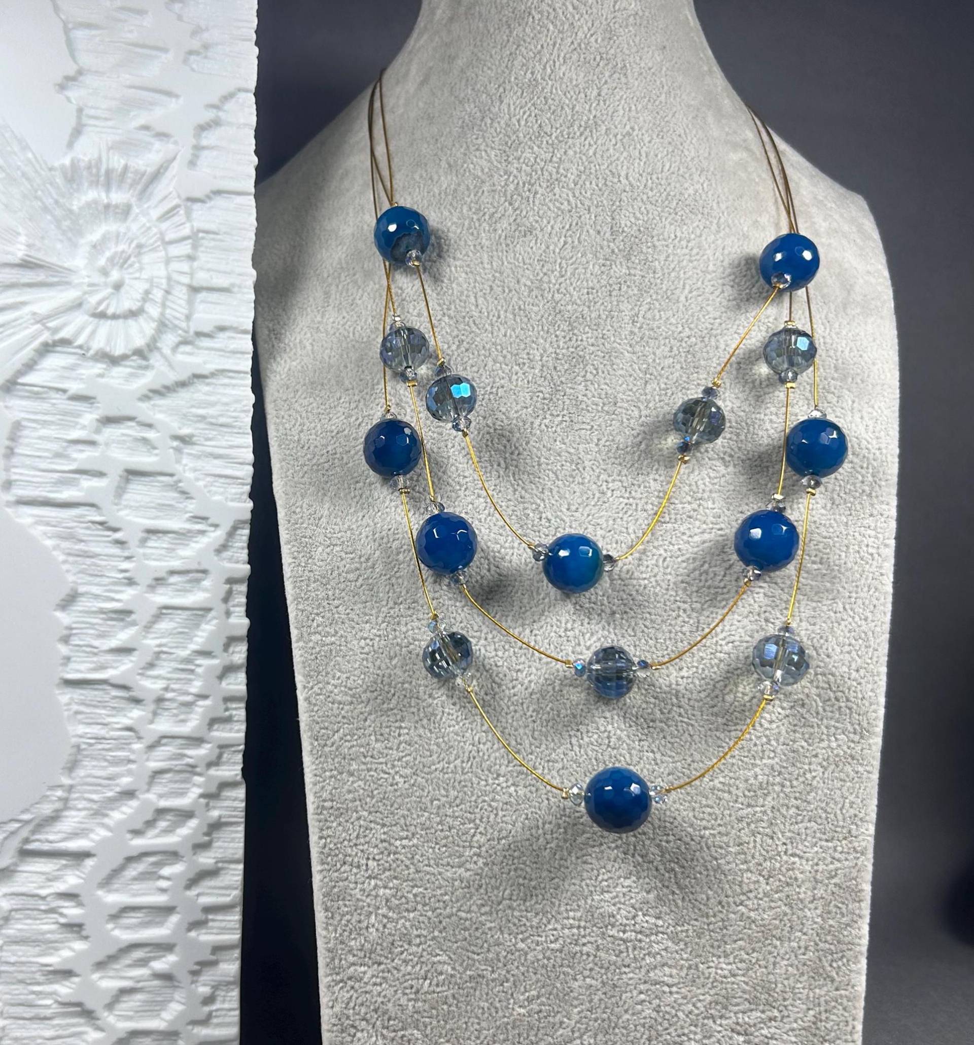 Vintage Bijou Brigitte Dreireihiges Halskette Aus 1980Er von KabinettBerlin