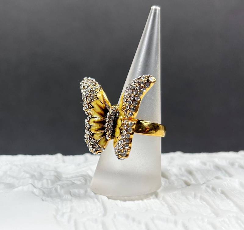 Vintage Statement Cocktailring Schmetterling Mit Emaille Und Strasssteinen von KabinettBerlin