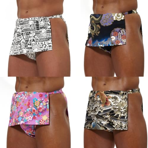 Kabukiness Fundoshi/Japanischer Lendenschurz/rein hergestellt in Japan, gummifrei, Baumwollunterwäsche für Herren, Kimono-Slip, Samurai, Set mit 4 Farben, M von Kabukiness