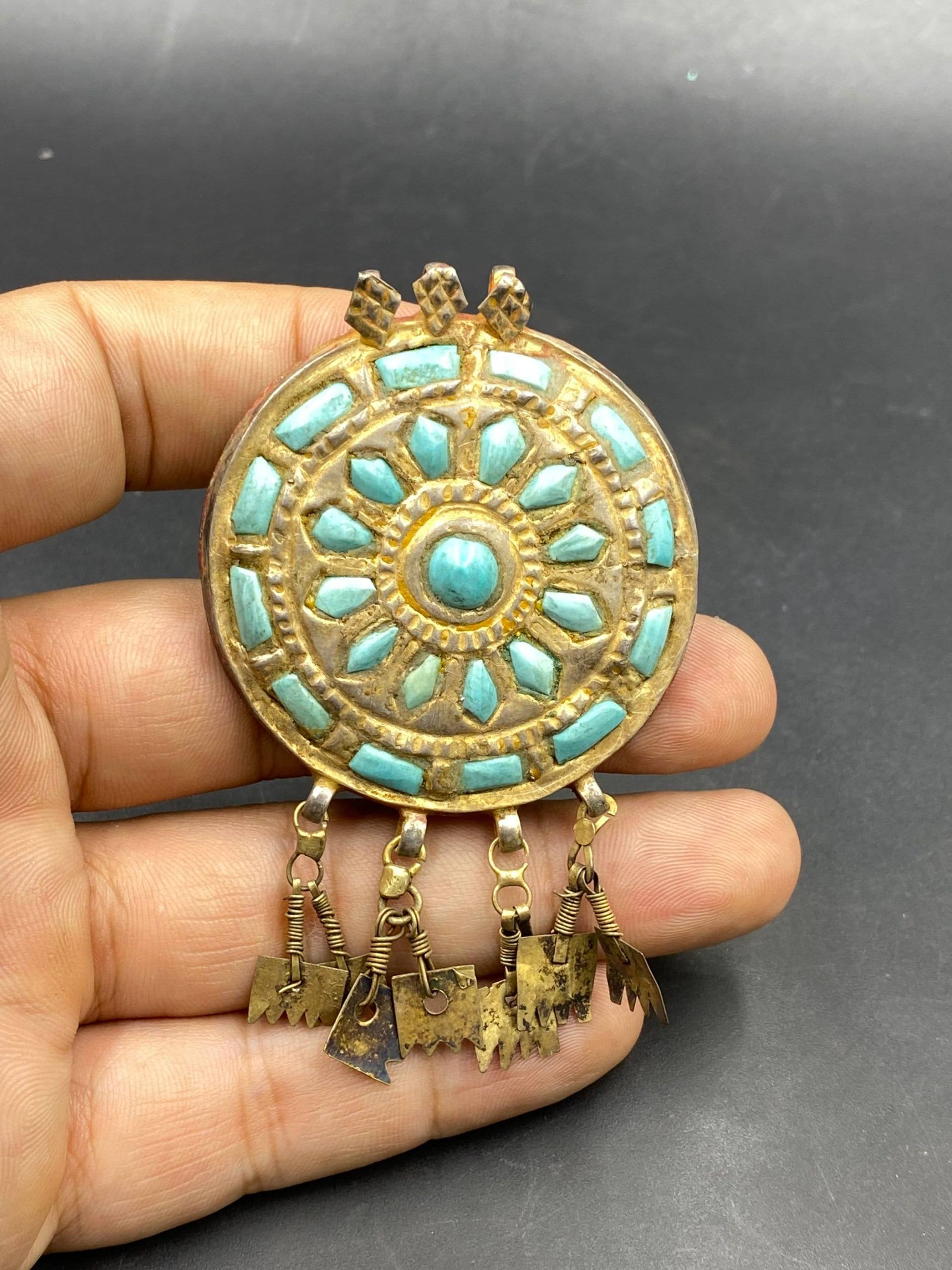 Altes Antikes Schönes Silber Mit Altem Türkis Stein Vergoldet von Kabulemporium