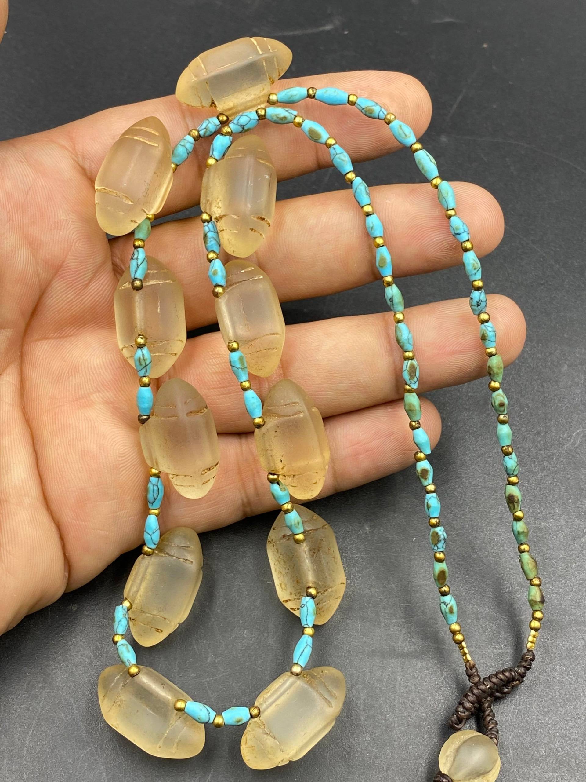 Sehr Einzigartige Alte Uralte Natürliche Kristallperle Mit Antiker Türkiser Perlenkette von Kabulemporium