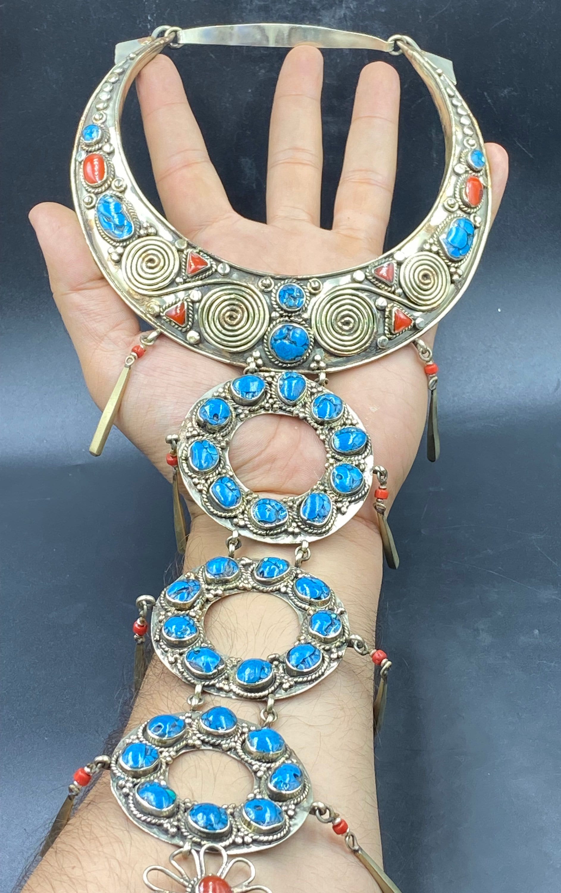 Sehr Einzigartige Wunderschöne Natürliche Türkis Koralle Halskette Handgefertigt Tibetisch von Kabulemporium