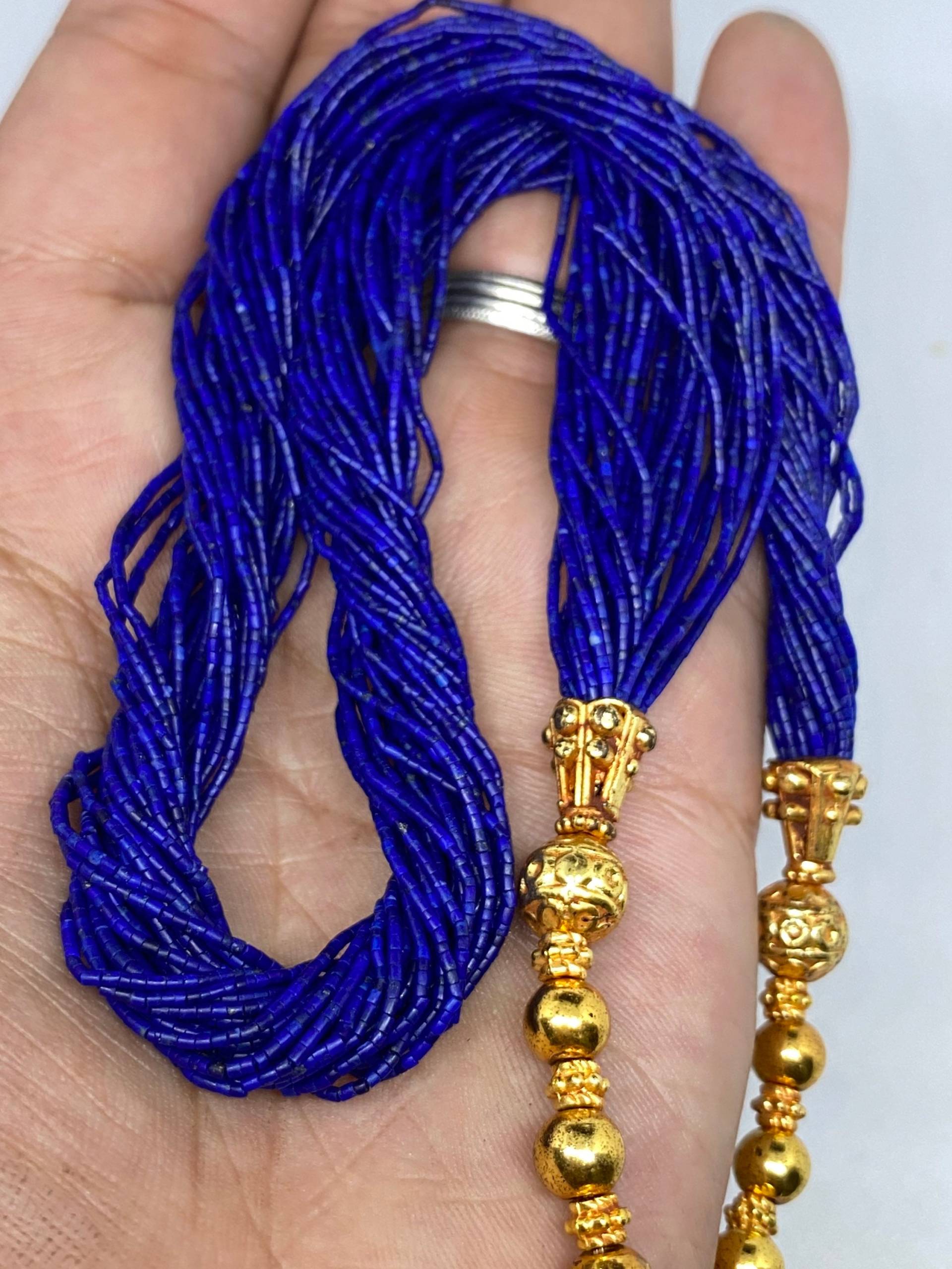 Sehr Schöne Hochwertige Lapis 2 Mm Perlen Halskette Mit 20 K Goldfeld von Kabulemporium