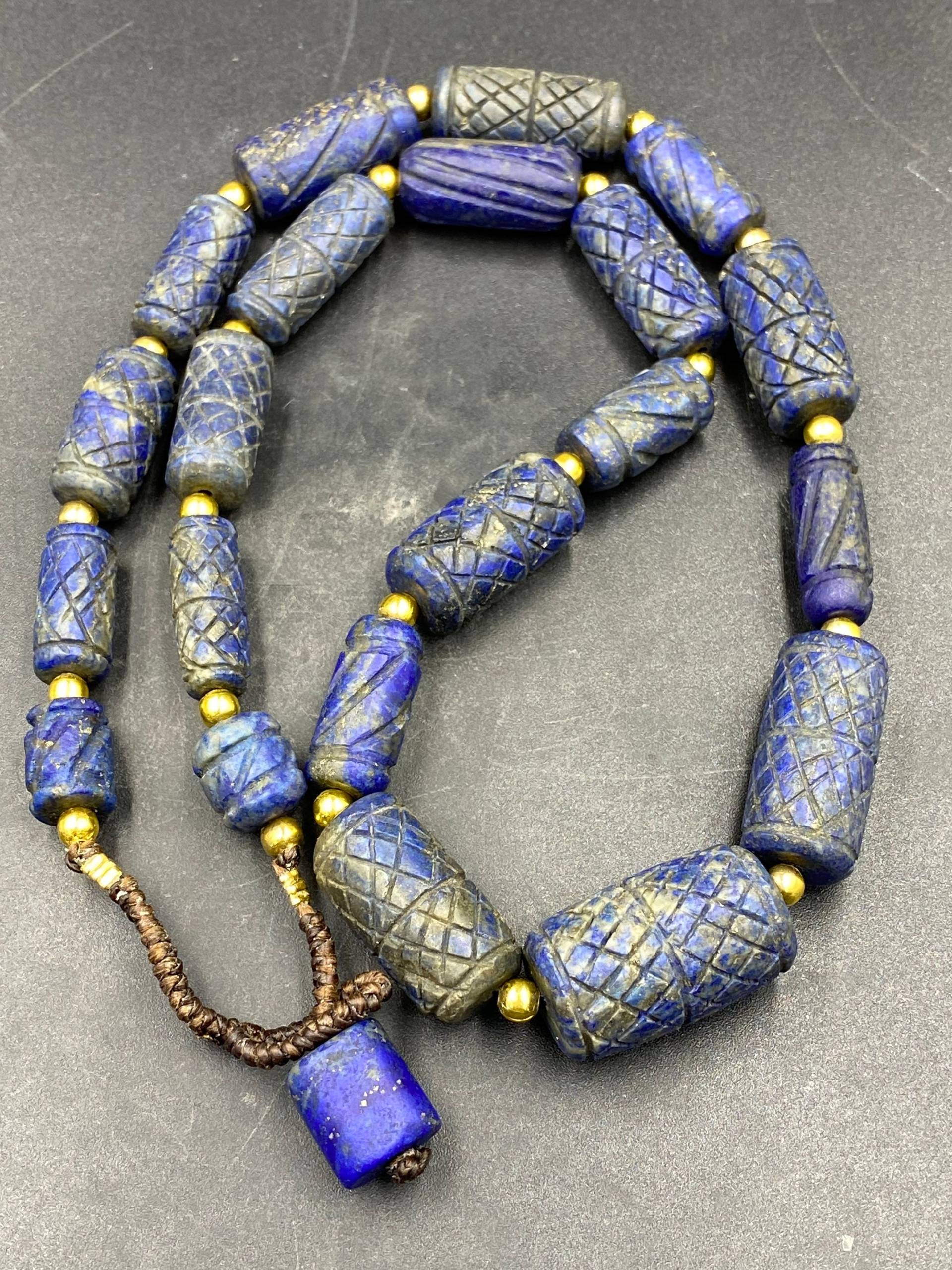 Uralte Alte Baktrien Lapislazuli Perlen Geschnitzt Halskette Unikat Farbe von Kabulemporium