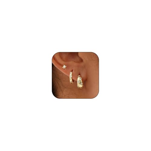 Kabwea 3 Paar Ohrringe mit 14 Karat Sterndesign, Ohrringe Gold, Ohrstecker Kabwea 3 Paar Ohrringe mit 14 Karat Sterndesign, Ohrringe Gold, Ohrstecker von Kabwea