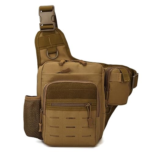 Kabxhueo Multifunktional Taktische Umhängetasche Molle Schultertasche Militär Crossbody Bag Brusttasche Sling Bag Wasserdicht Gürteltasche für Läufer, Wandern, Radfahren, Reisen,Khaki von Kabxhueo
