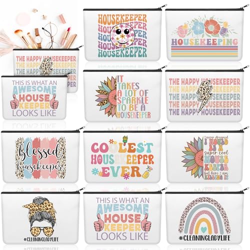 Kacctyen 10 Stück Housekeeping Woche Wertschätzung Geschenke für Frauen Haushälterin Make-up Kosmetik Canvas HK Beutel Tragbare Make-up-Tasche Tasche Reise Organizer für Gastgeschenke von Kacctyen