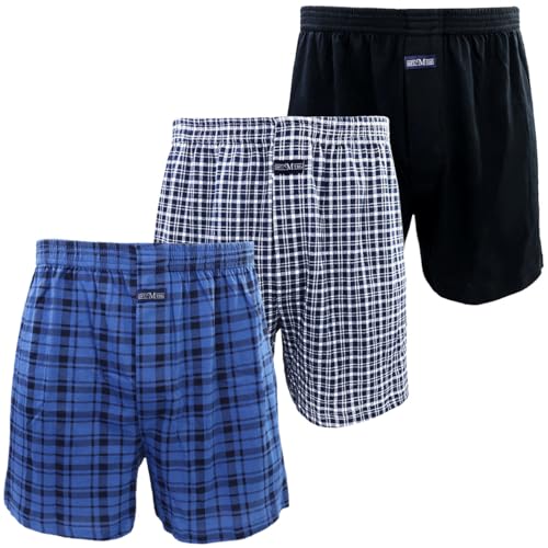 Kacouni 3er Pack Boxershorts Herren Weit 100% Baumwoll Gestrickte, Locker Passform, Weiche und Atmungsaktive, Ultrabequeme Unterhosen Männer Gr. M-3XL (XXL, MIX01) von Kacouni
