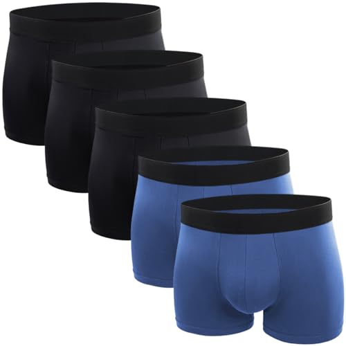 Kacouni Boxershorts Herren 5er Pack Unterhosen Männer Baumwolle mit Modal Futter Saugfähig und Atmungsaktiv, Geeignet für Freizeit, Sport und Arbeit Gr. M-3XL (M, 3X Schwarz + 2X Blau) von Kacouni