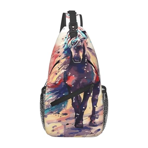 Asiatische Elefanten, geeignet für Sport, Laufen, Reisen, Outdoor-Tragetaschen für Herren und Damen, Aquarell-Pferd, Einheitsgröße, Retro-Stil von KadUe