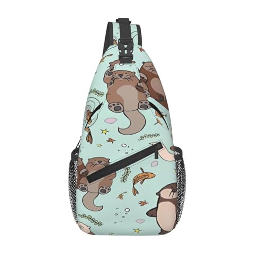 Kariertes Rautenmuster, geeignet für Sport, Laufen, Reisen, Outdoor-Tragetaschen für Herren und Damen, Cartoon-Otter., Einheitsgröße, Retro-Stil von KadUe