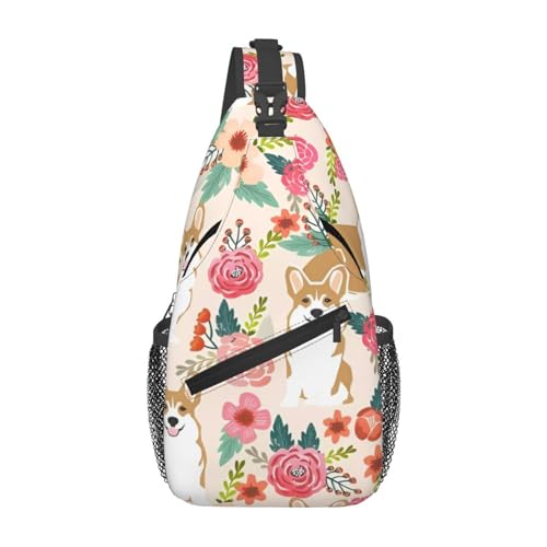 Modische, moderne schwarz-weiß-goldene Dreiecke, geeignet für Sport, Laufen, Reisen, Outdoor, für Herren und Damen, Corgi Floral Flowers, Einheitsgröße, Retro-Stil von KadUe