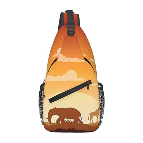 Modische, moderne schwarz-weiß-goldene Dreiecke, geeignet für Sport, Laufen, Reisen, Outdoor, für Herren und Damen, Elefant und Giraffe im Sonnenuntergang, Einheitsgröße, Retro-Stil von KadUe