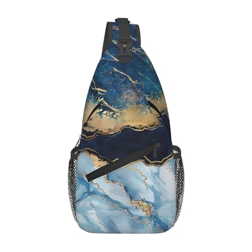Natürliche Pflanzen-Silhouette, Farnblätter, geeignet für Sport, Laufen, Reisen, Outdoor, Umhängetasche für Herren und Damen, Marmor, Marineblau, gemischt, Einheitsgröße, Retro-Stil von KadUe