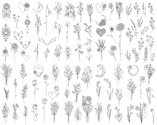 10 Blätter Fake Tattoos Blumen Schwarz Temporäre Klebetattoos, Klein Tattoo zum Aufkleben für Erwachsene Frauen Damen Kinder Männer 10 Blätter Fake Tattoos Blumen Schwarz Temporäre Klebetattoos, Klein Tattoo zum Aufkleben für Erwachsene Frauen Damen Kinder Männer von Kaderas