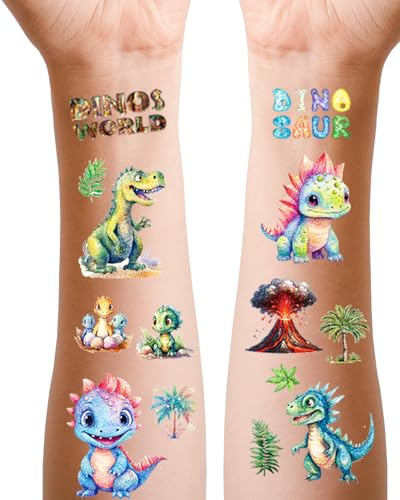 Dinosaurier Tattoo für Kinder, 12 Blätter Glitzer Fake Tattoos Set für Jungs Geburtstag Geschenke Mitgebsel, Hautfreundliche Dino Kindertattoos Dinosaurier Tattoo für Kinder, 12 Blätter Glitzer Fake Tattoos Set für Jungs Geburtstag Geschenke Mitgebsel, Hautfreundliche Dino Kindertattoos von Kaderas