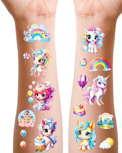 Einhorn Tattoo für Mädchen, 12 Blätter Glitzer Fake Tattoos Set für Kinder Geburtstag Geschenke Mitgebsel, Hautfreundliche Einhörner Kindertattoos Einhorn Tattoo für Mädchen, 12 Blätter Glitzer Fake Tattoos Set für Kinder Geburtstag Geschenke Mitgebsel, Hautfreundliche Einhörner Kindertattoos von Kaderas