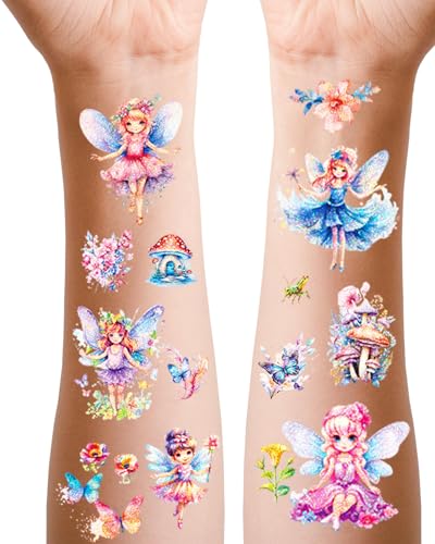Fee Tattoos für Mädchen, 12 Blätter Glitzer Blumenfee Kinder Tattoos für Geburtstag Party Mitgebsel Dekor Geschenk, Hautfreundliche Feen Kindertattoos Fee Tattoos für Mädchen, 12 Blätter Glitzer Blumenfee Kinder Tattoos für Geburtstag Party Mitgebsel Dekor Geschenk, Hautfreundliche Feen Kindertattoos von Kaderas