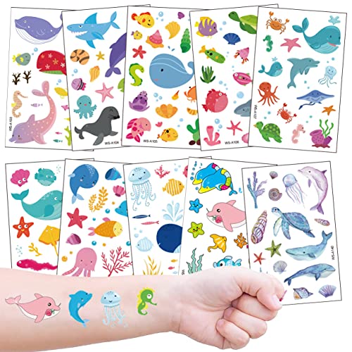 Tattoo Kinder, Ozean Kindertattoo Set 10 Bögen für Mädchen Jungen zum Geburtstag Mitgebsel von Kaderas