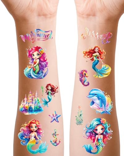 Meerjungfrau Glitzer Tattoo Kinder, 12 Blätter Fake Tattoos Mädchen als Geburtstag Geschenke Mitgebsel, Hautfreundliche Kindertattoos Meerjungfrau Glitzer Tattoo Kinder, 12 Blätter Fake Tattoos Mädchen als Geburtstag Geschenke Mitgebsel, Hautfreundliche Kindertattoos von Kaderas